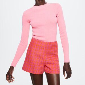 Mango pink High collar ribbed knit sweater